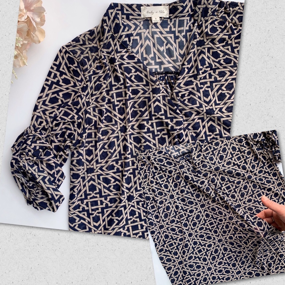 Anthropologie—Bailey & Chloe—Blue & Cream Blouse - Picture 6 of 8